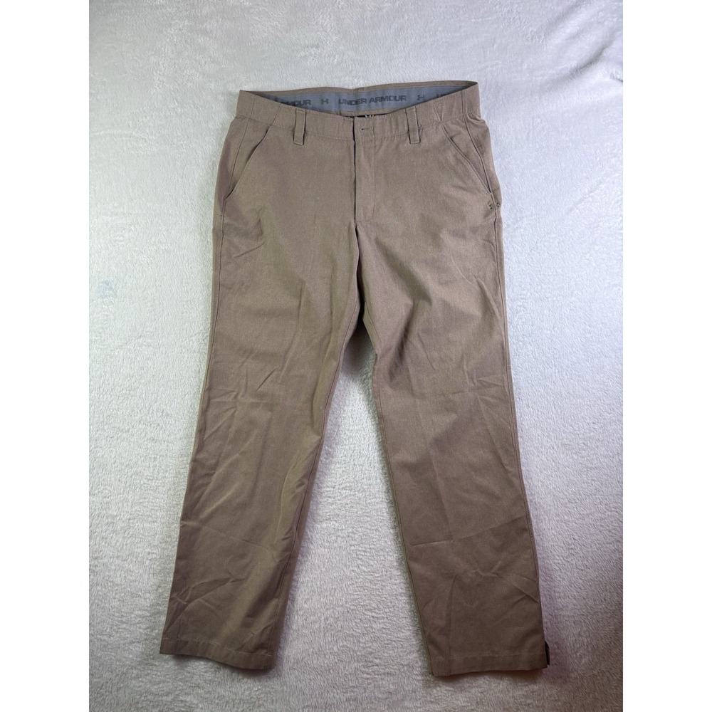 Under Armou Pants Mens 36x32 Beige Golf Loose Flat Front Lightweight Breathable